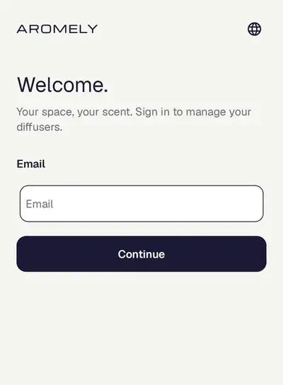 Get the Aromely app and sign in — Aromely app screen