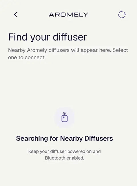 Aromely app — Find your diffuser screen